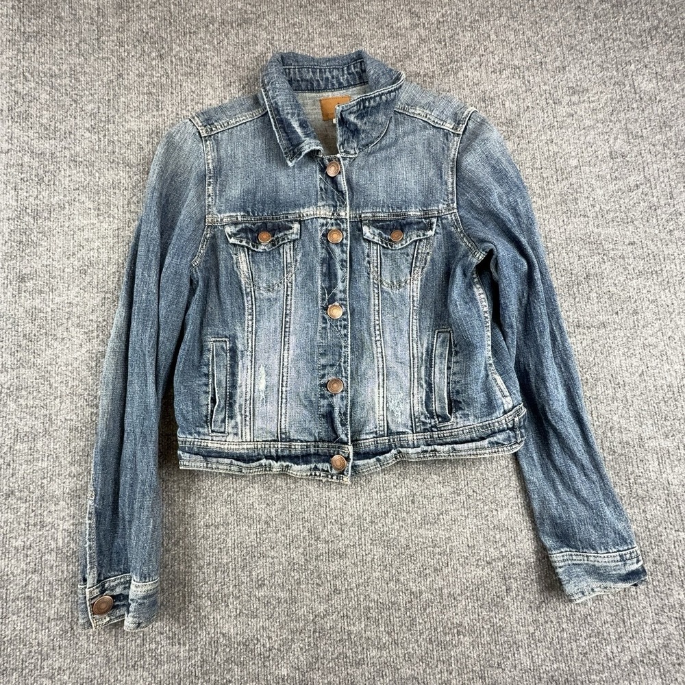 American Eagle Outfitters Jacket Womens Large Blue Denim Jean Button Front Faded